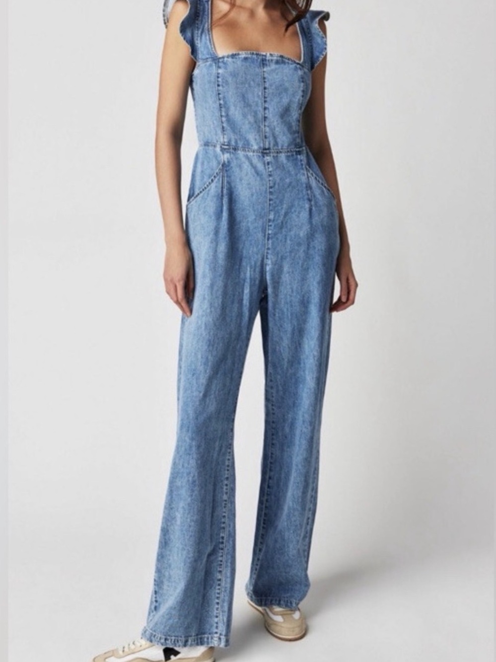 We The Free Light Blue Denim Overalls Jumpsuit